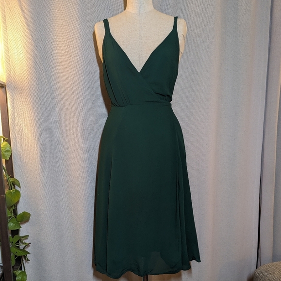 Reformation Green Midi Dress Wrap Mallory Dress Emerald Green XS - Picture 6 of 10